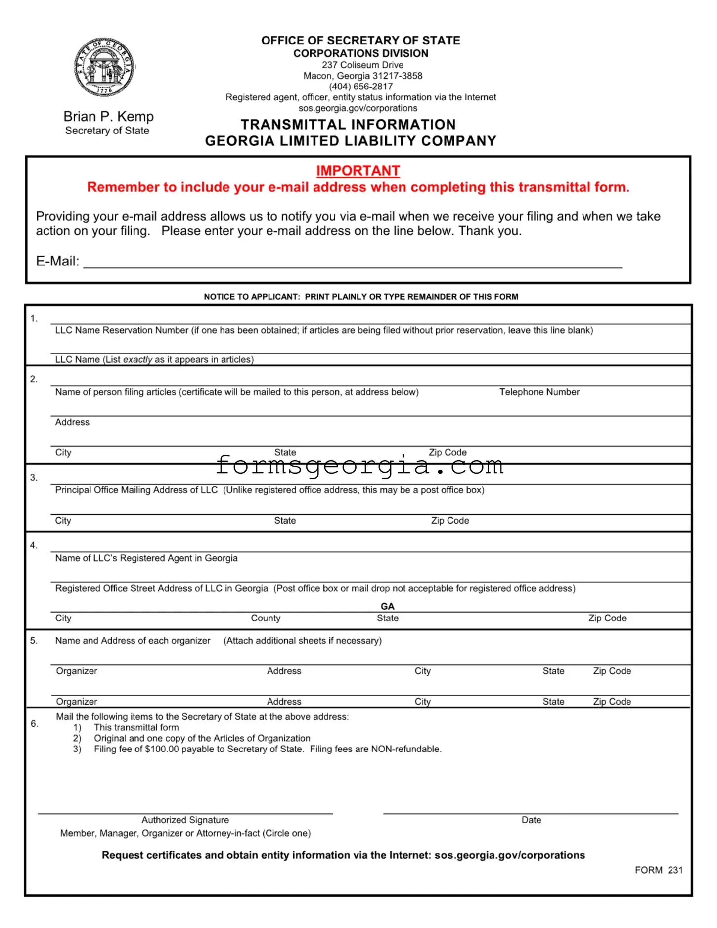 Fill a Valid Georgia 231 Template