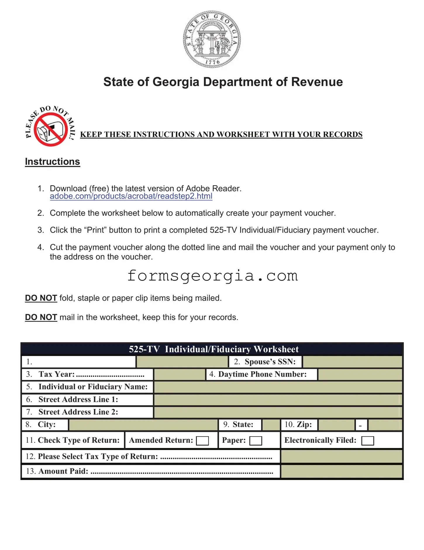 Fill a Valid Georgia 525 Tv Template
