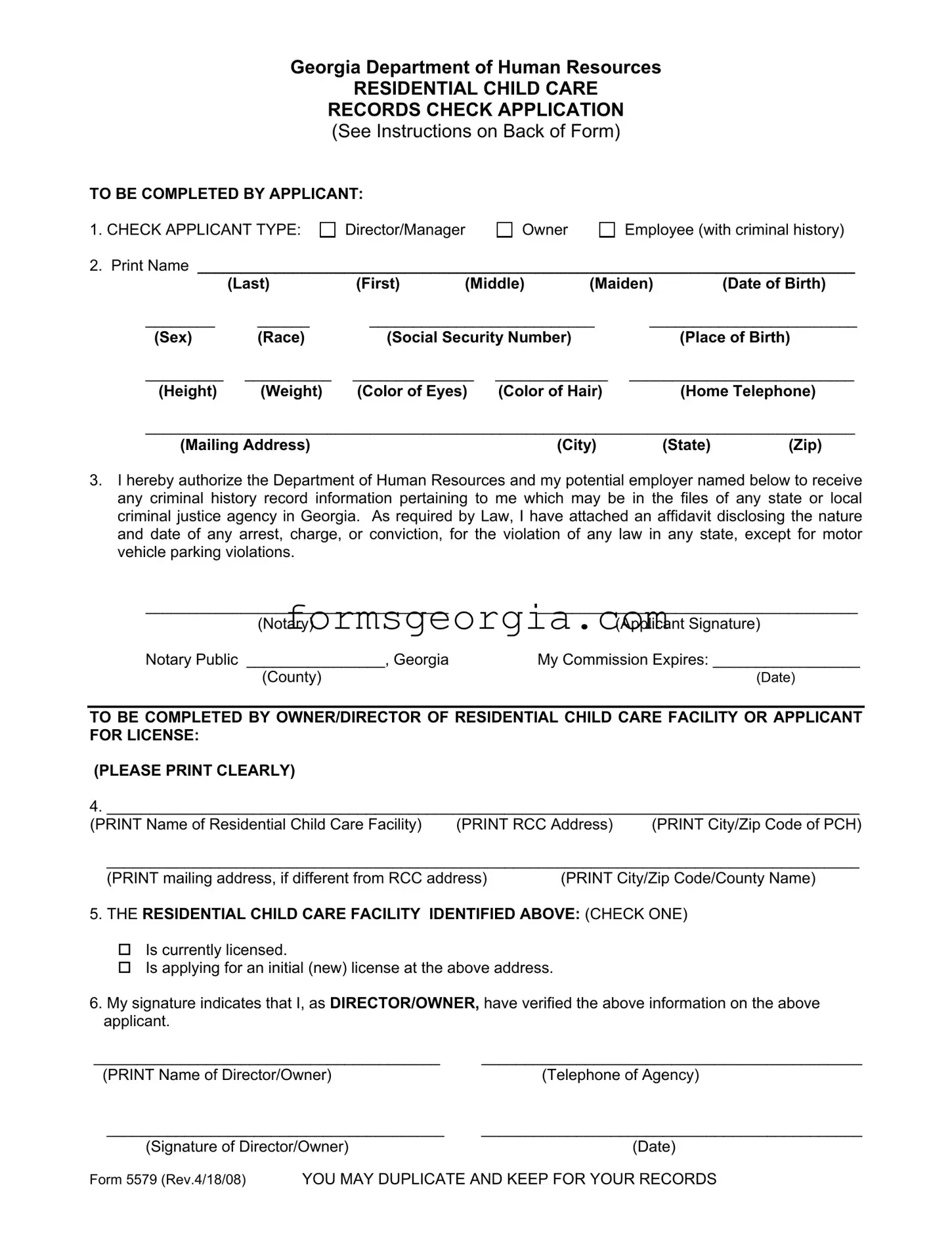 Fill a Valid Georgia 5579 Template