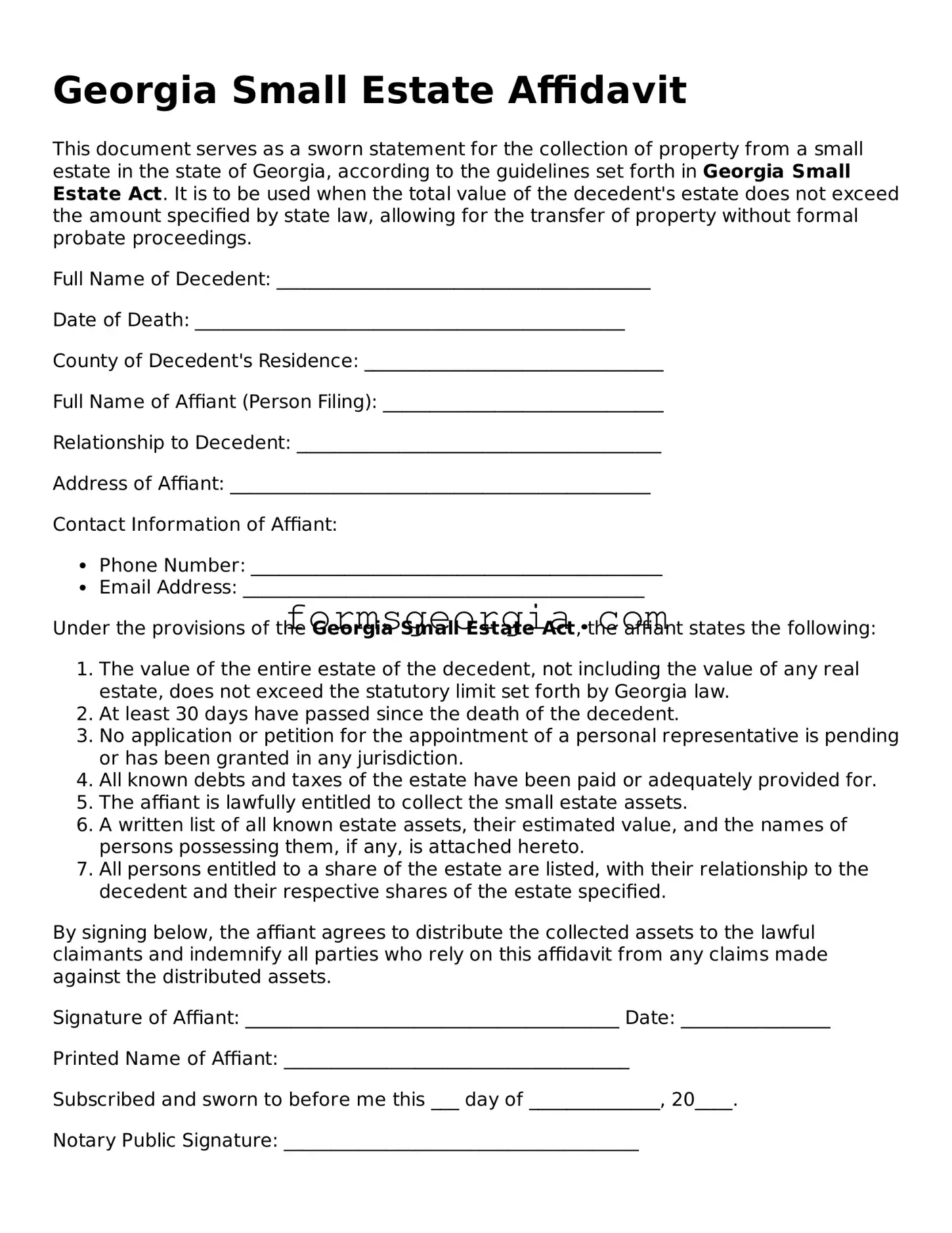 Attorney-Approved Georgia Small Estate Affidavit Template