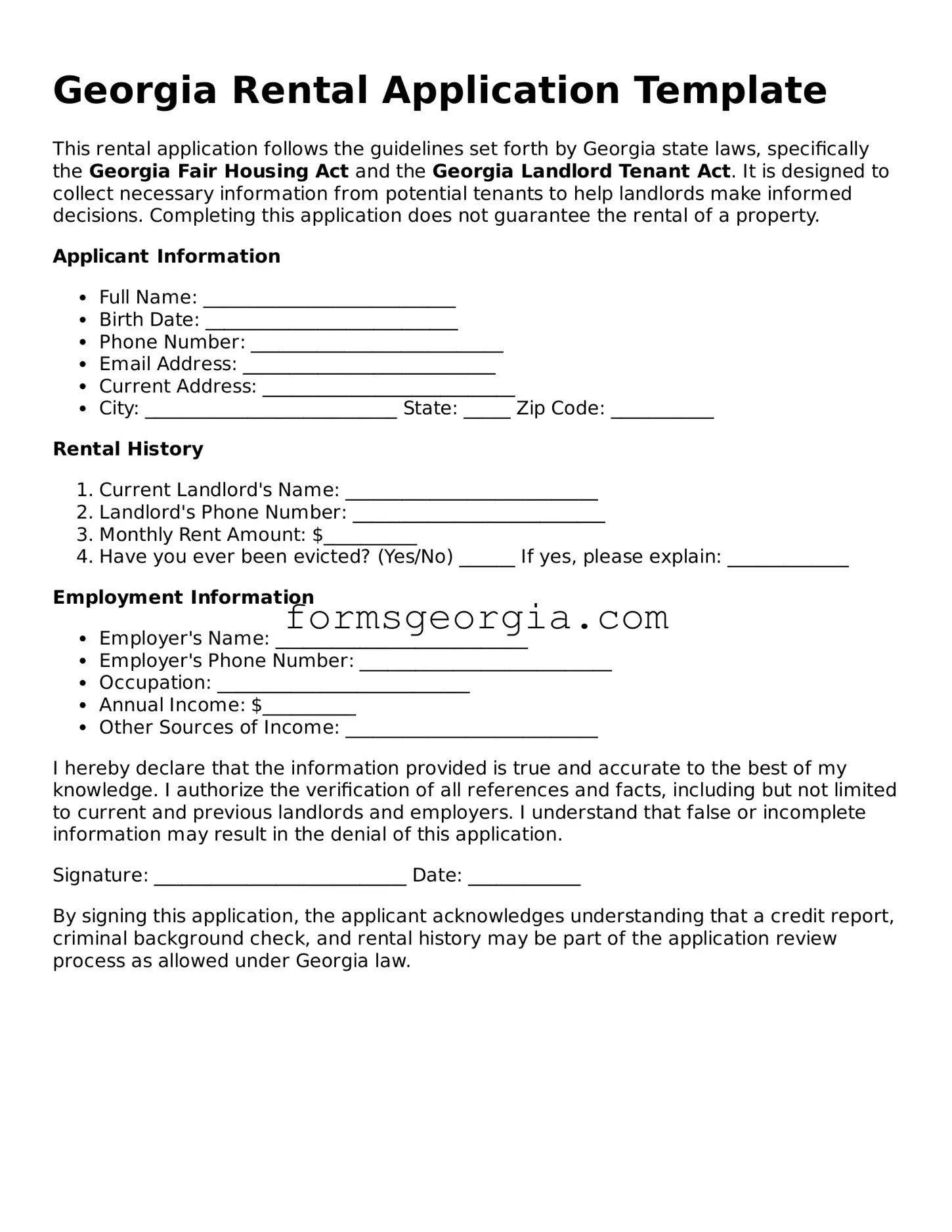 Attorney-Approved Georgia Rental Application Template
