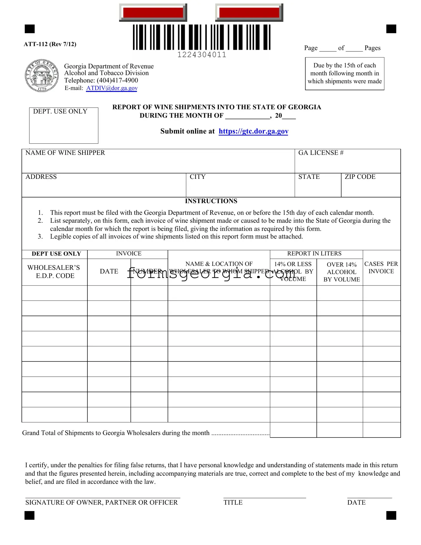 Fill a Valid Georgia Att 112 Template