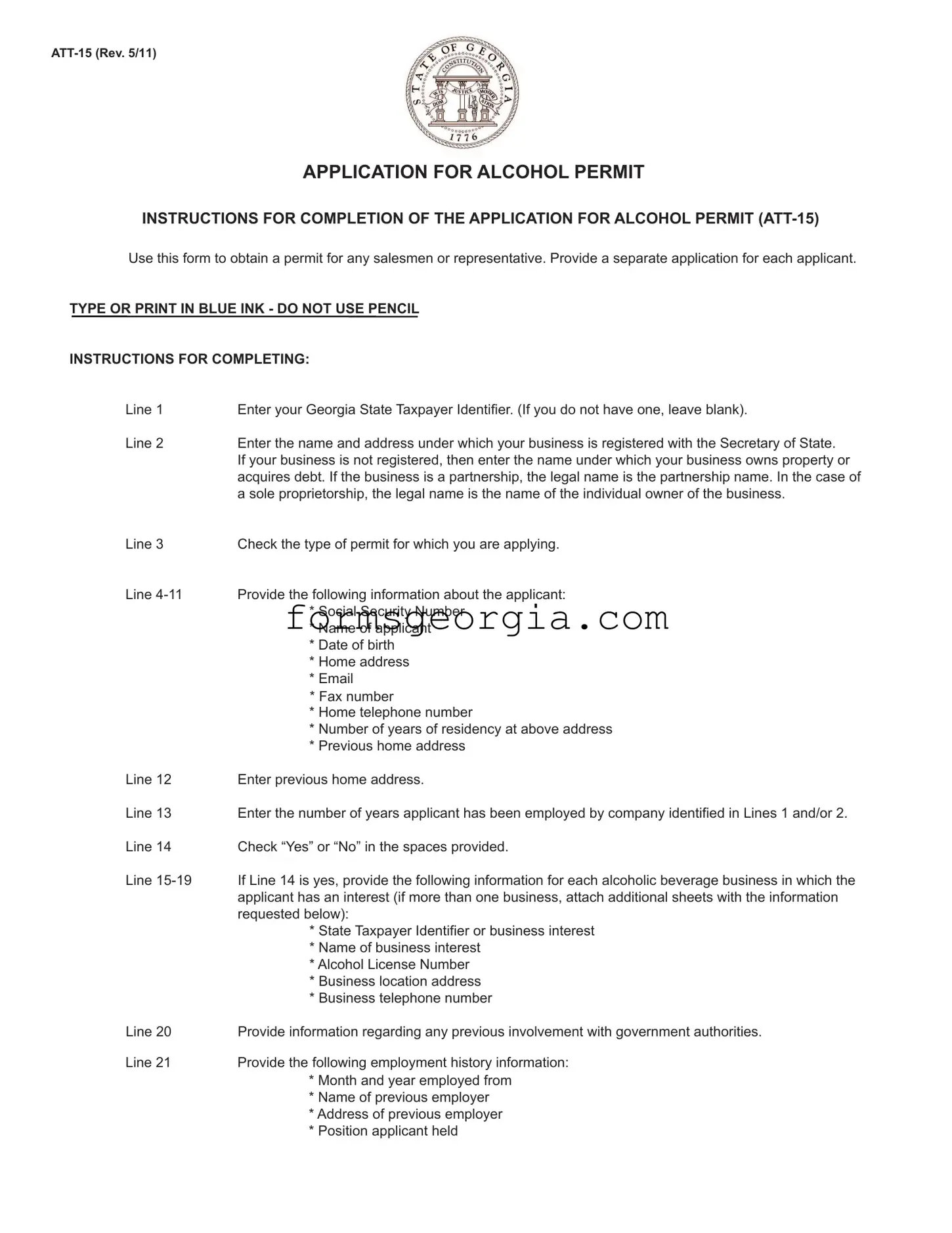 Fill a Valid Georgia Att 15 Template