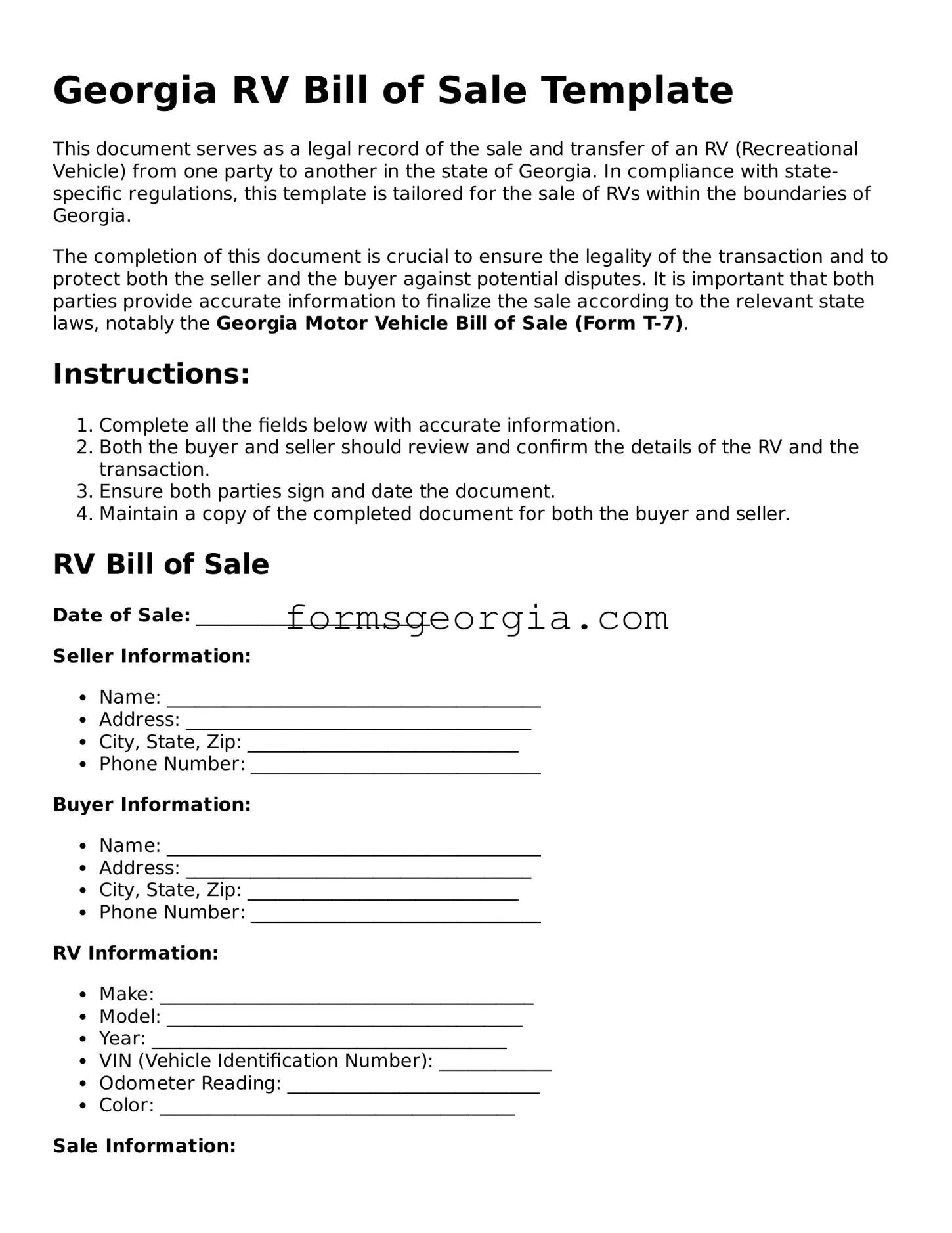 Attorney-Approved Georgia RV Bill of Sale Template