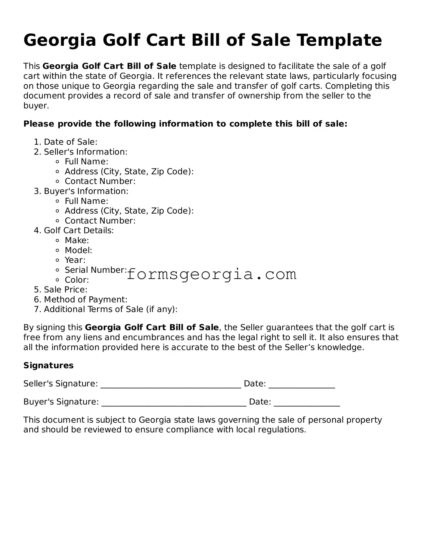 Attorney-Approved Georgia Golf Cart Bill of Sale Template