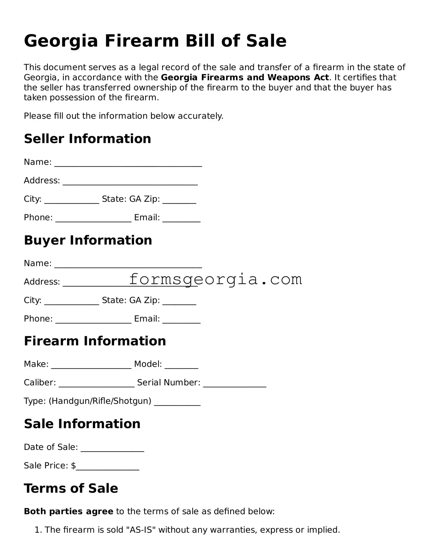 Attorney-Approved Georgia Firearm Bill of Sale Template