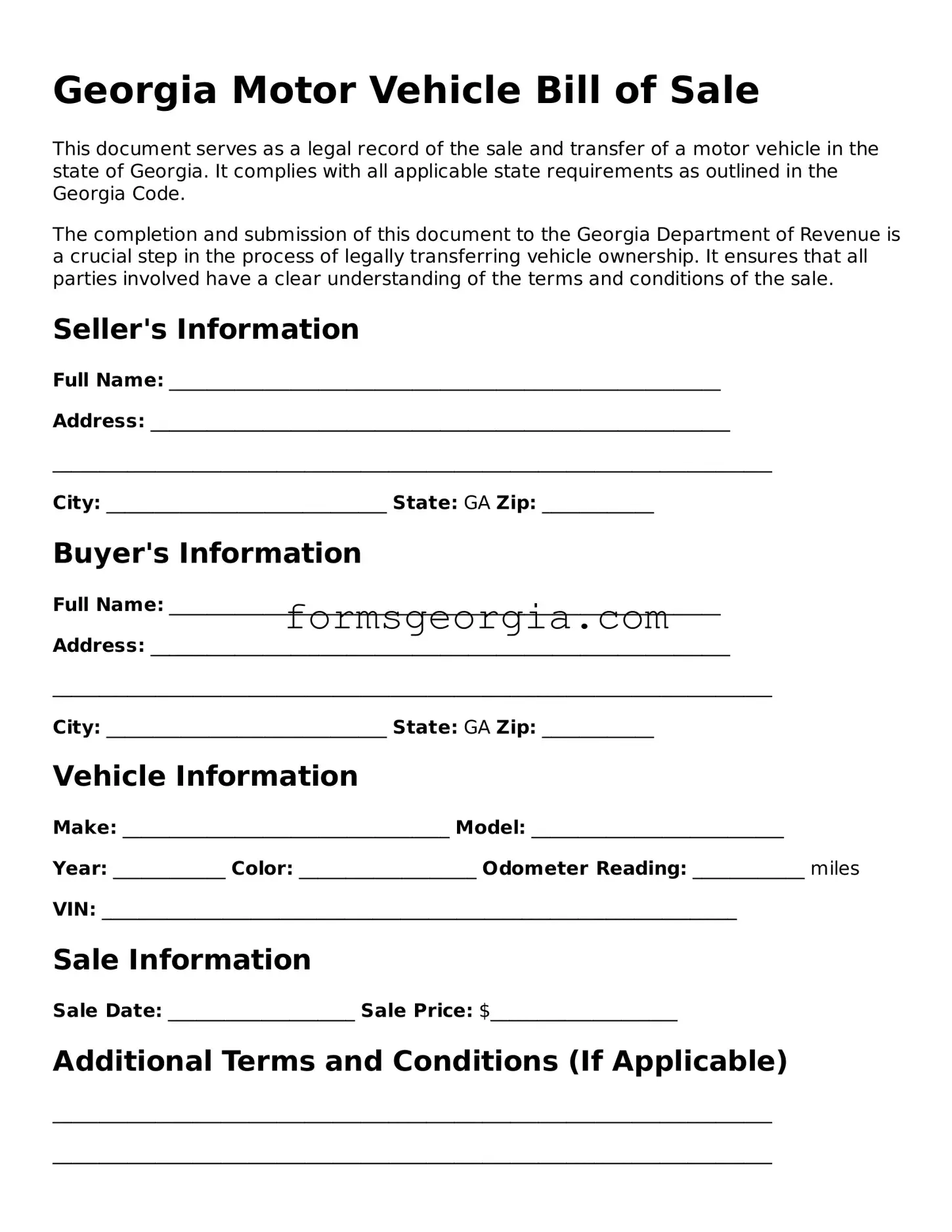 Attorney-Approved Georgia Motor Vehicle Bill of Sale Template