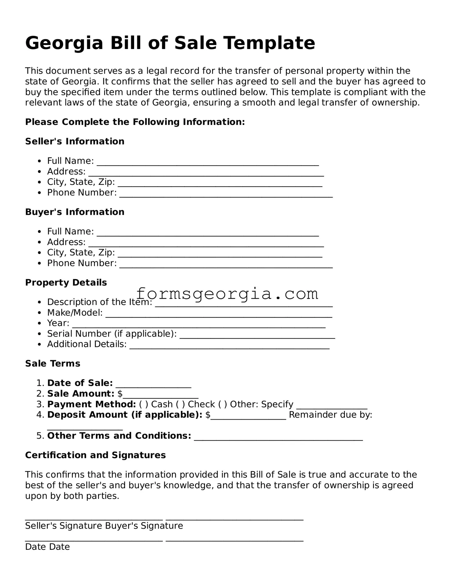Attorney-Approved Georgia Bill of Sale Template