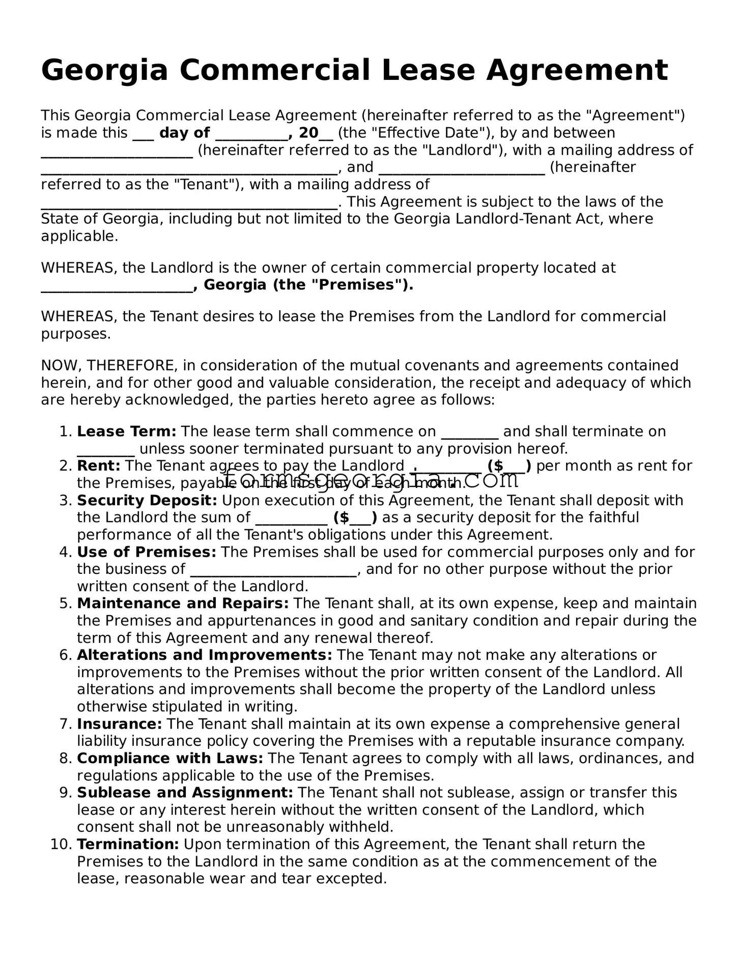 Attorney-Approved Georgia Commercial Lease Agreement Template