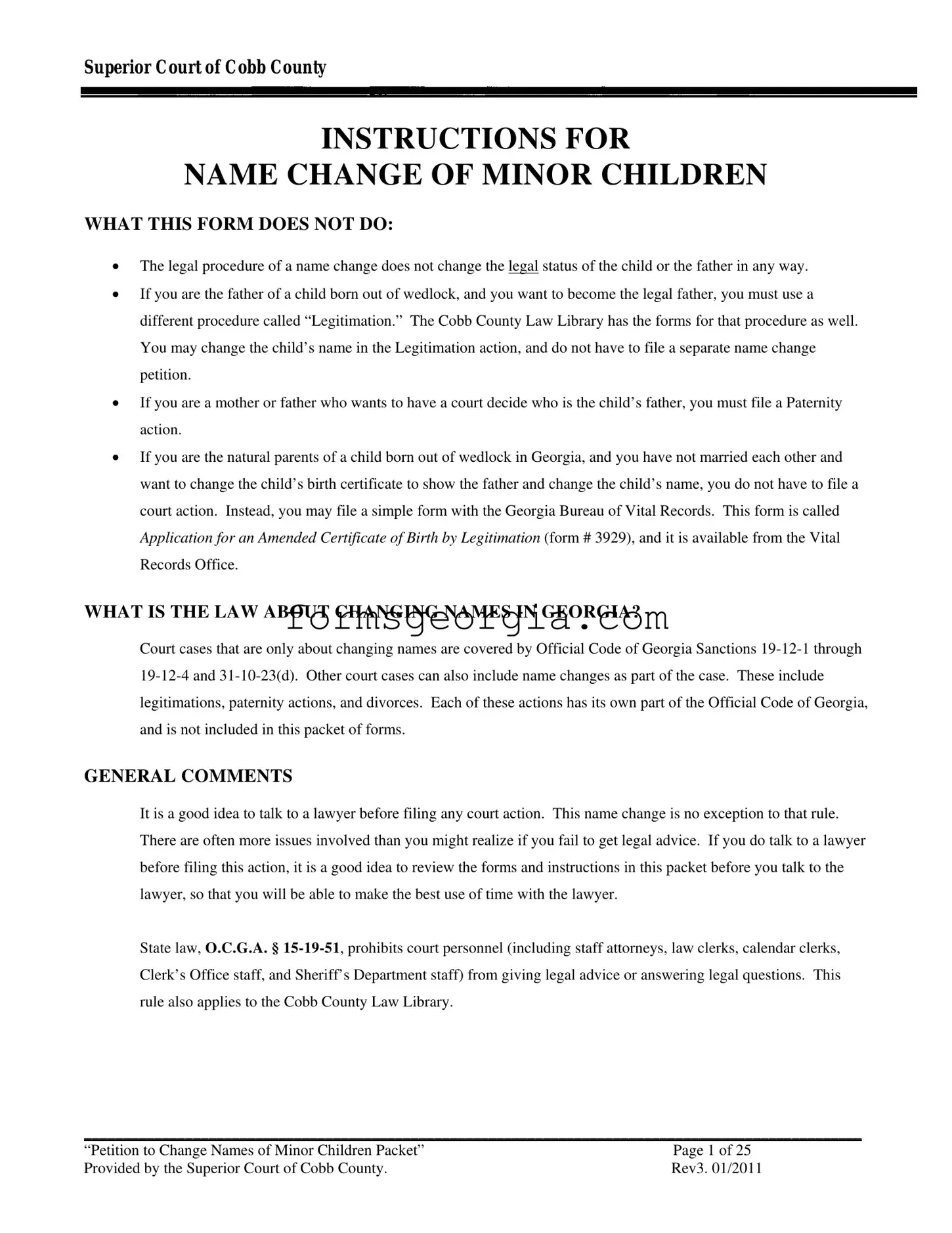 Fill a Valid Georgia Change Name Minor Template