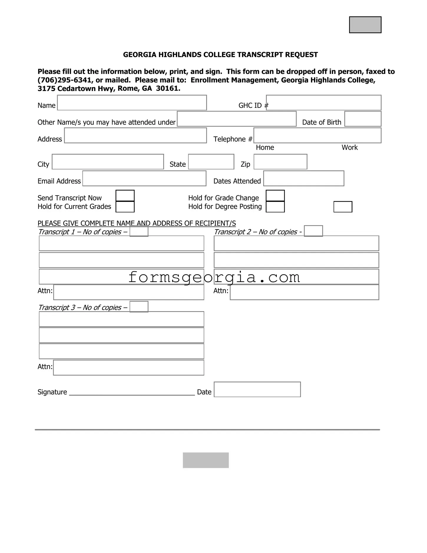 Fill a Valid Georgia College Transcript Request Template