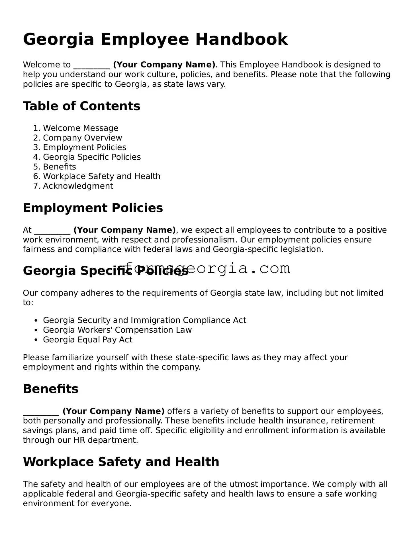 Attorney-Approved Georgia Employee Handbook Template