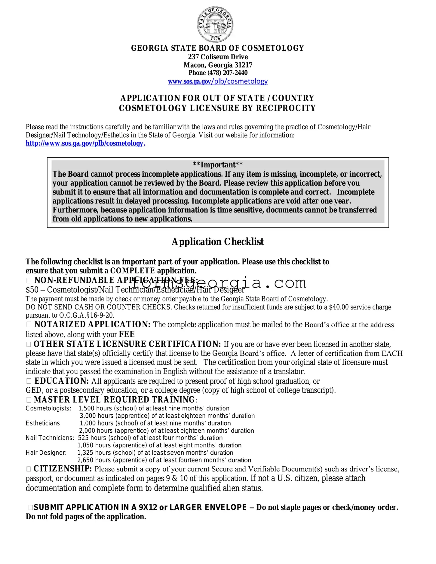 Fill a Valid Georgia Cosmetology Reciprocity Template
