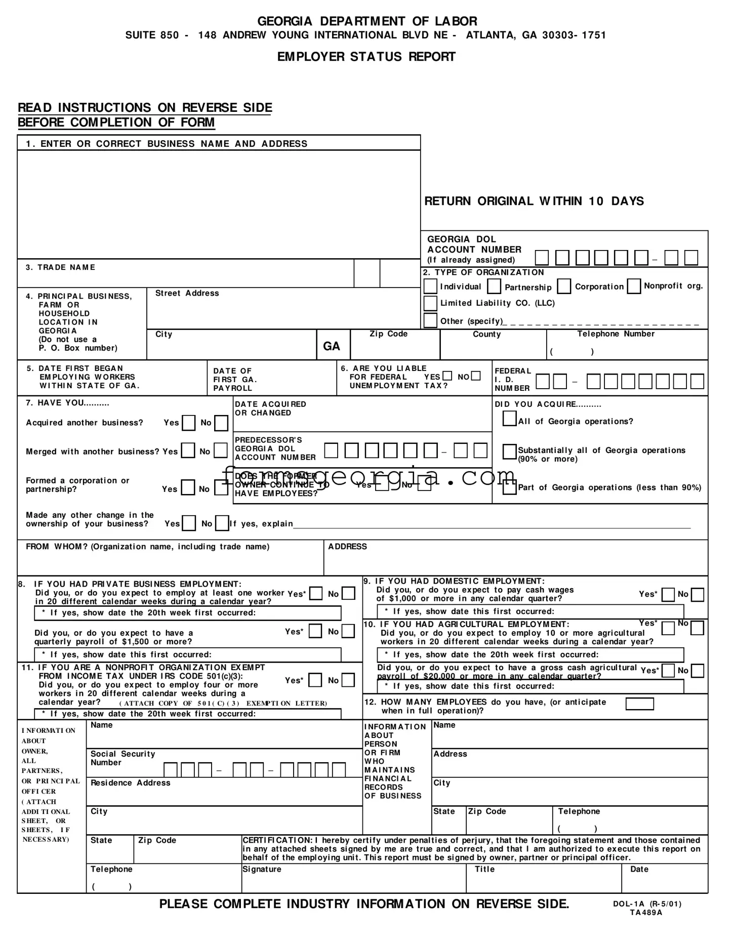 Fill a Valid Georgia Department Of Labor Template