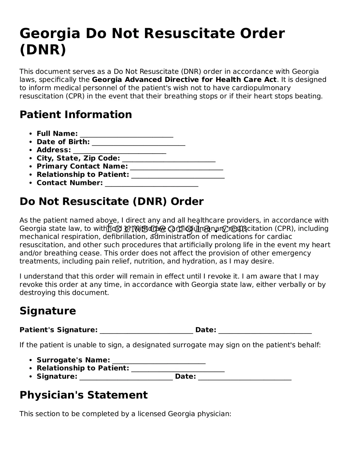 Attorney-Approved Georgia Do Not Resuscitate Order Template