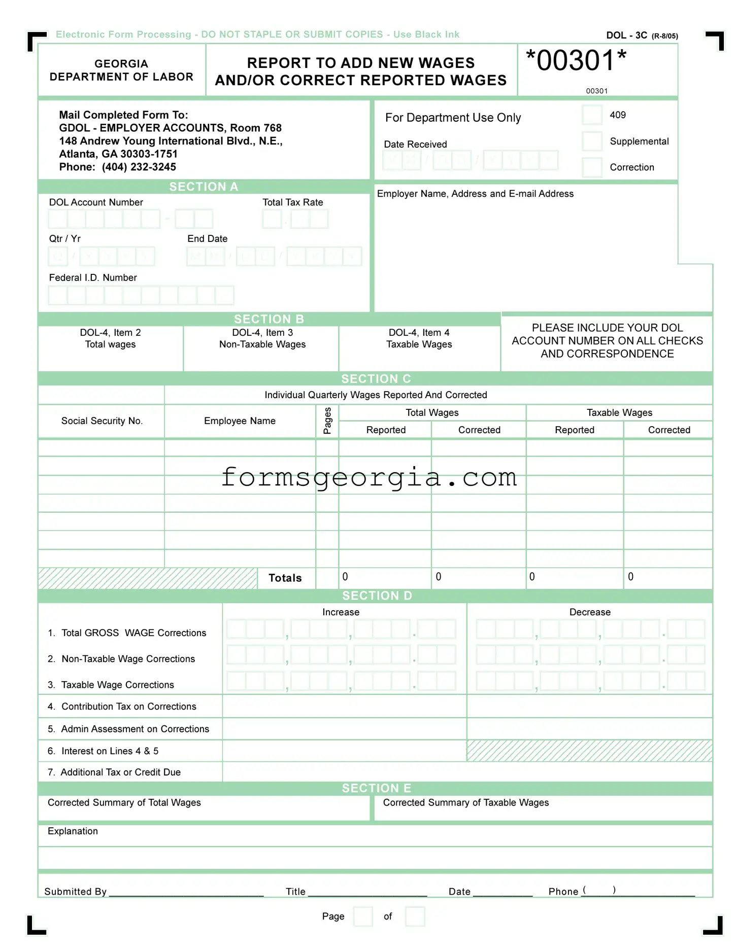 Fill a Valid Georgia Dol 3C Template