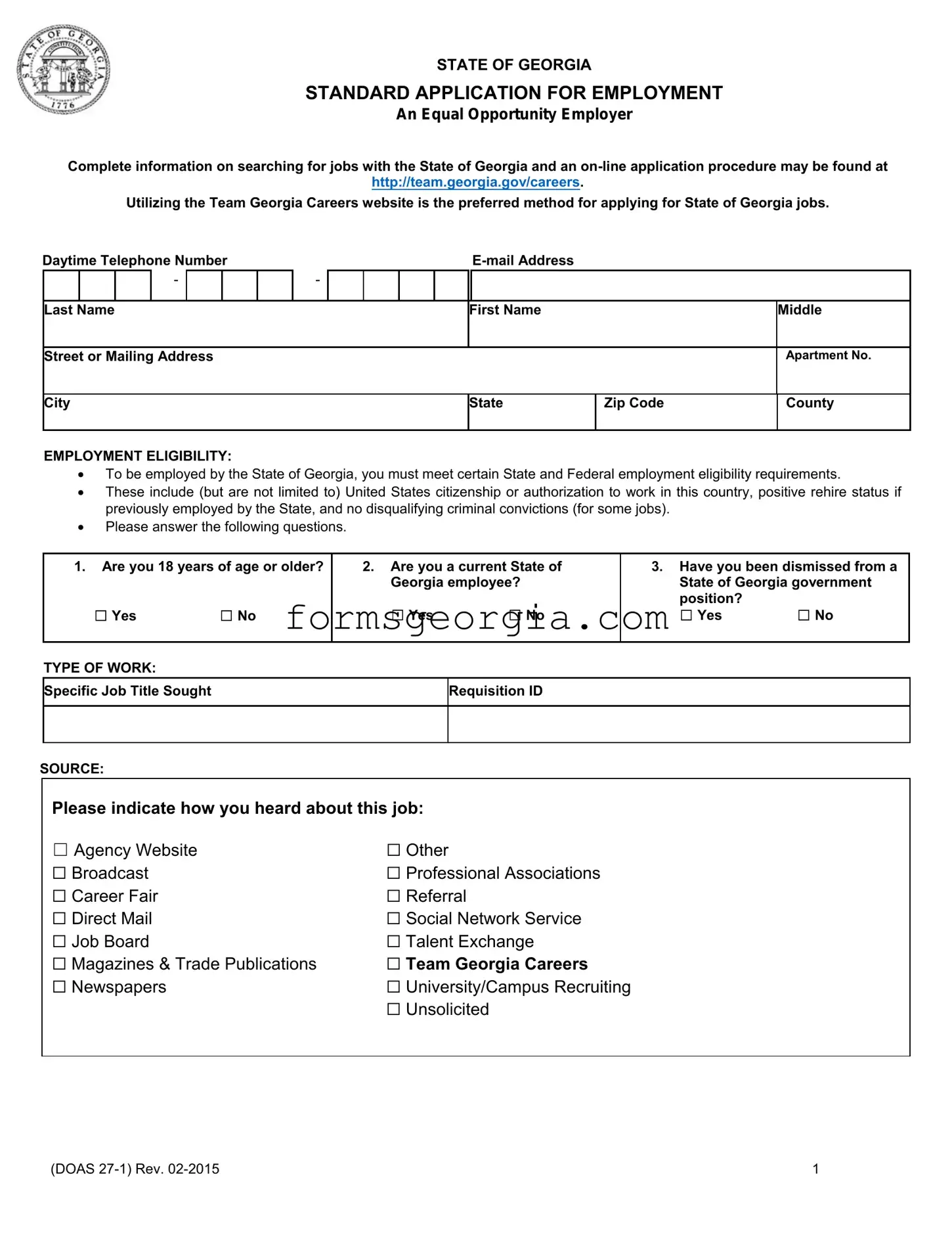 Fill a Valid Georgia Employment Template