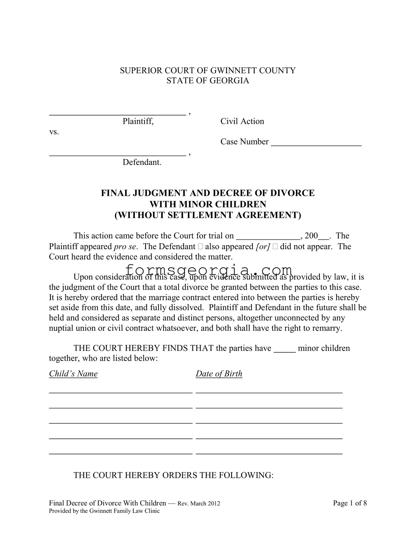 Fill a Valid Georgia Final Decree Divorce Template