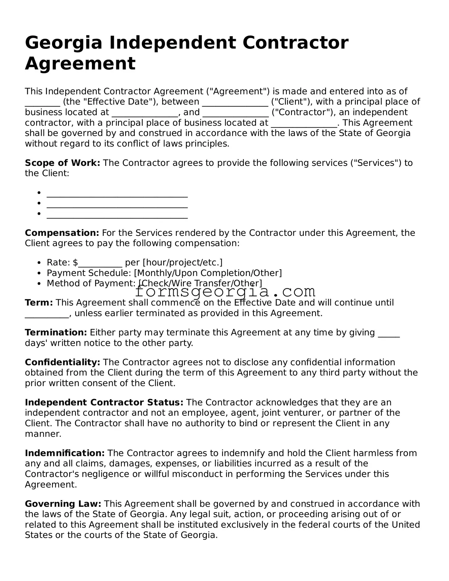 Attorney-Approved Georgia Independent Contractor Agreement Template
