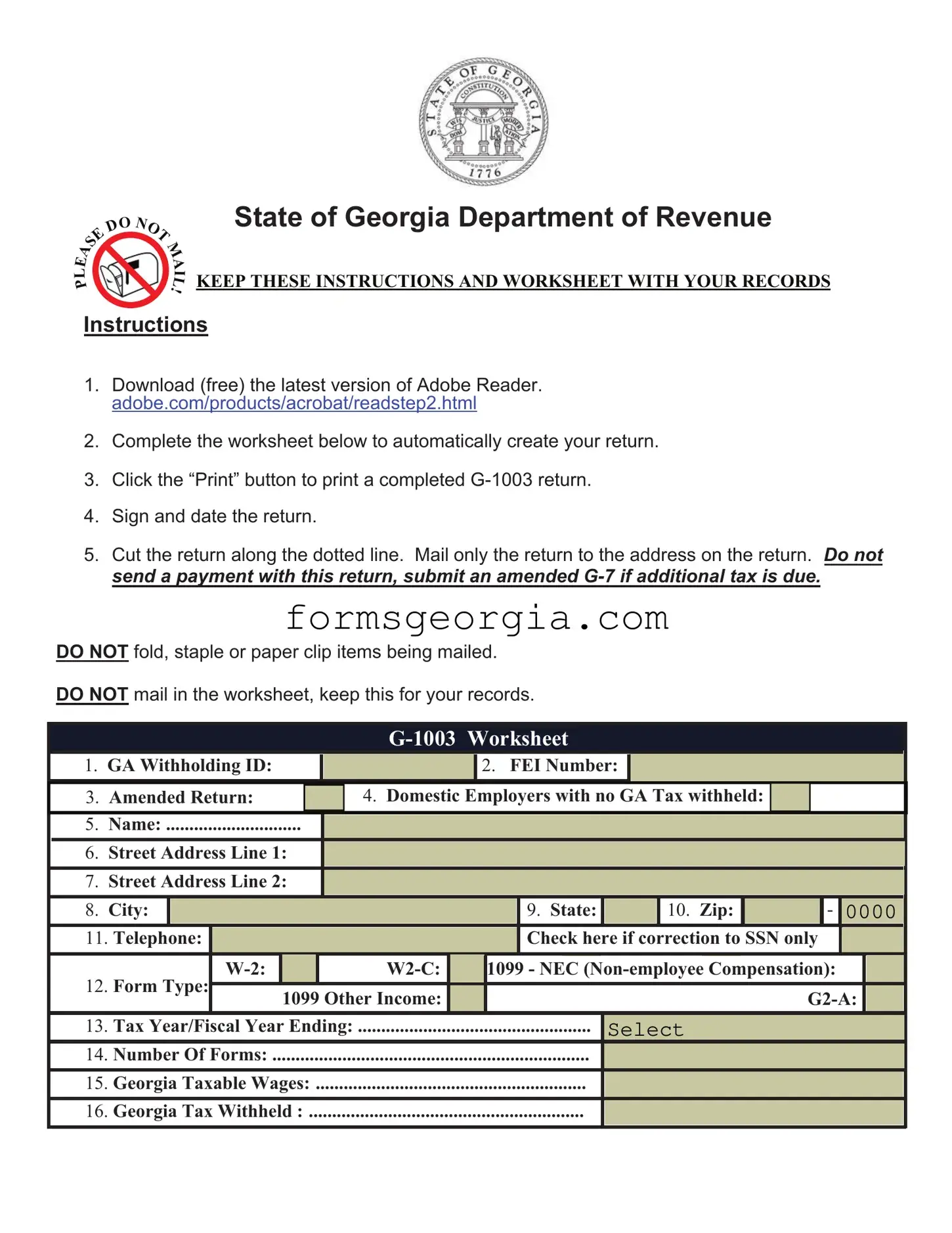 Fill a Valid Georgia G 1003 Template