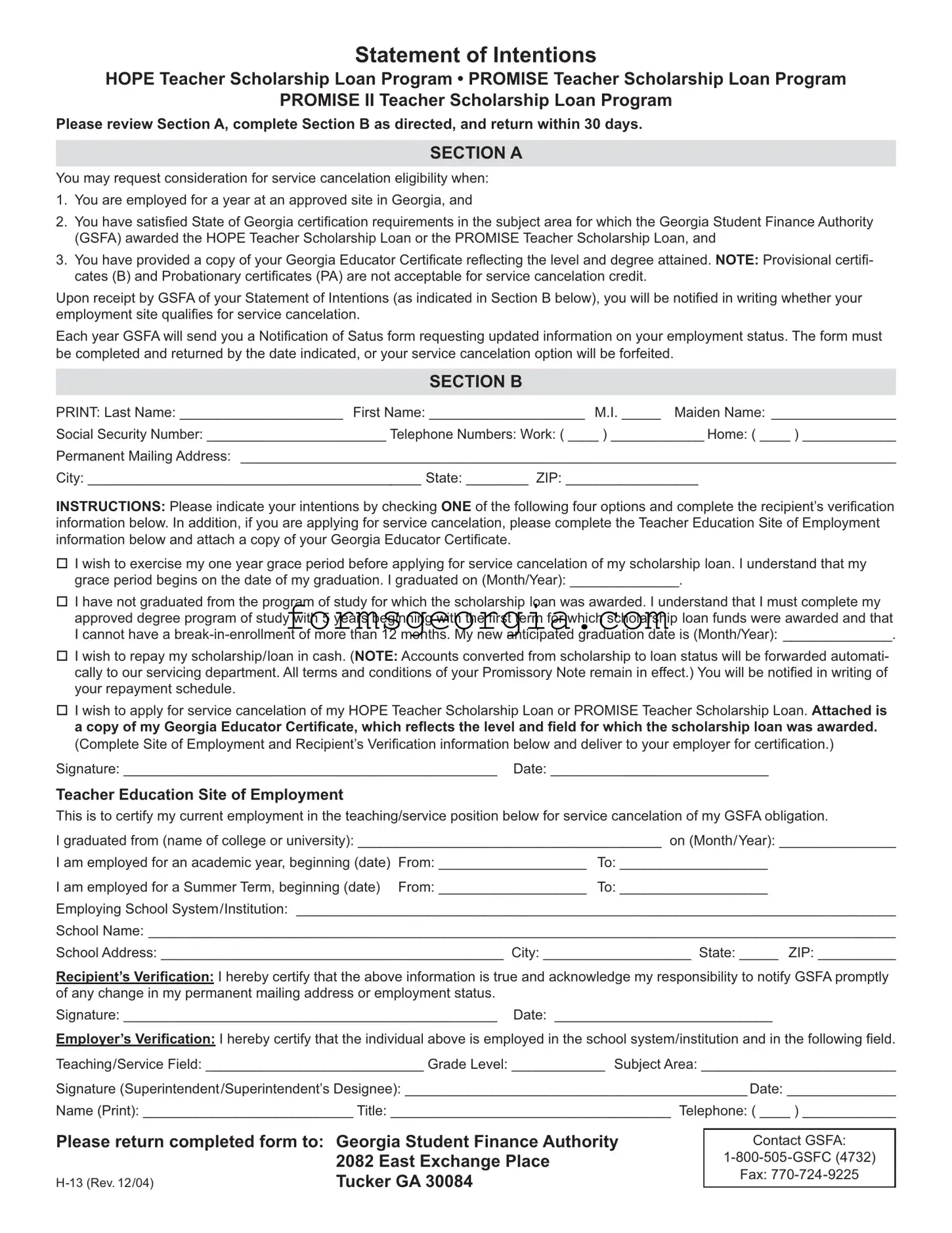 Fill a Valid Georgia H 13 Template