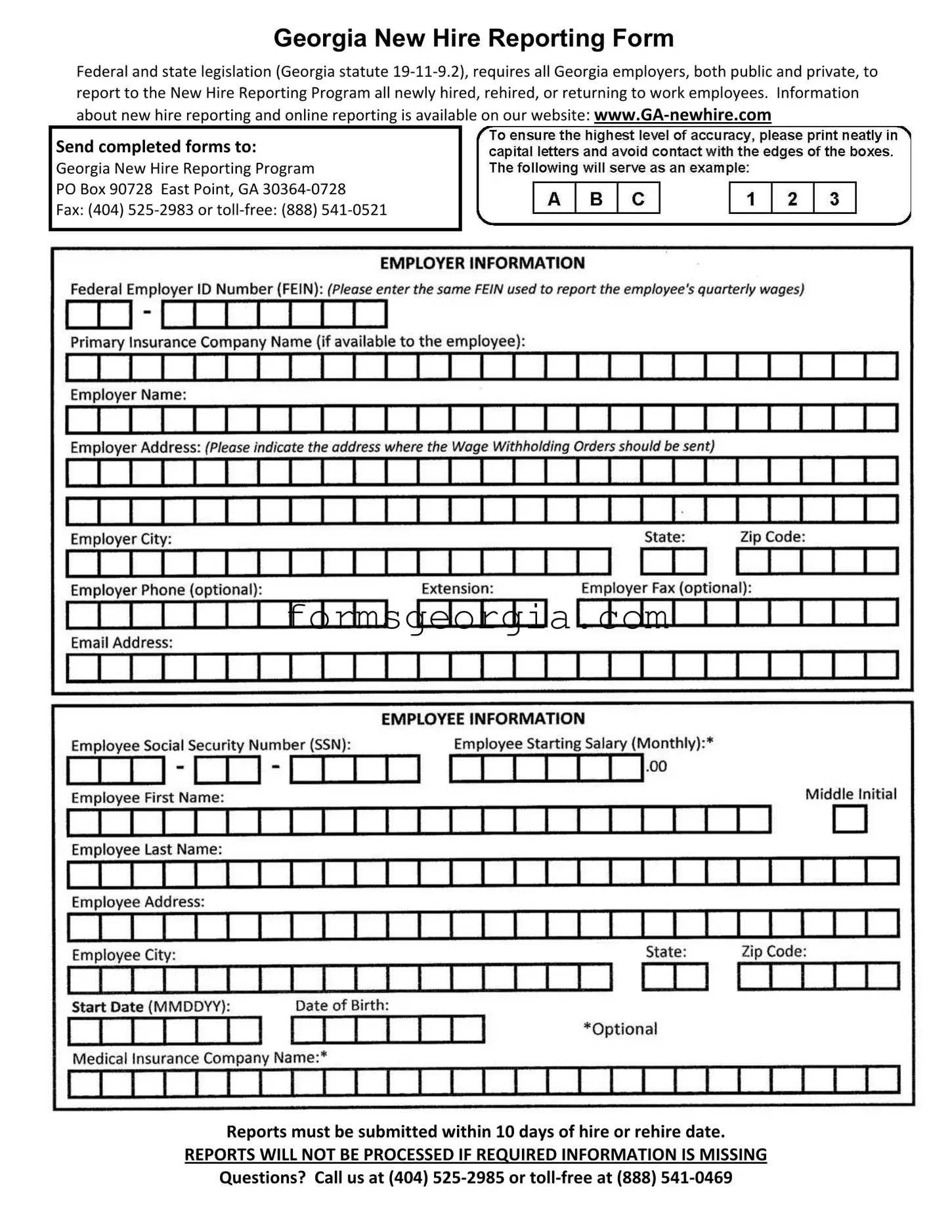 Fill a Valid Georgia Hire Reporting Template