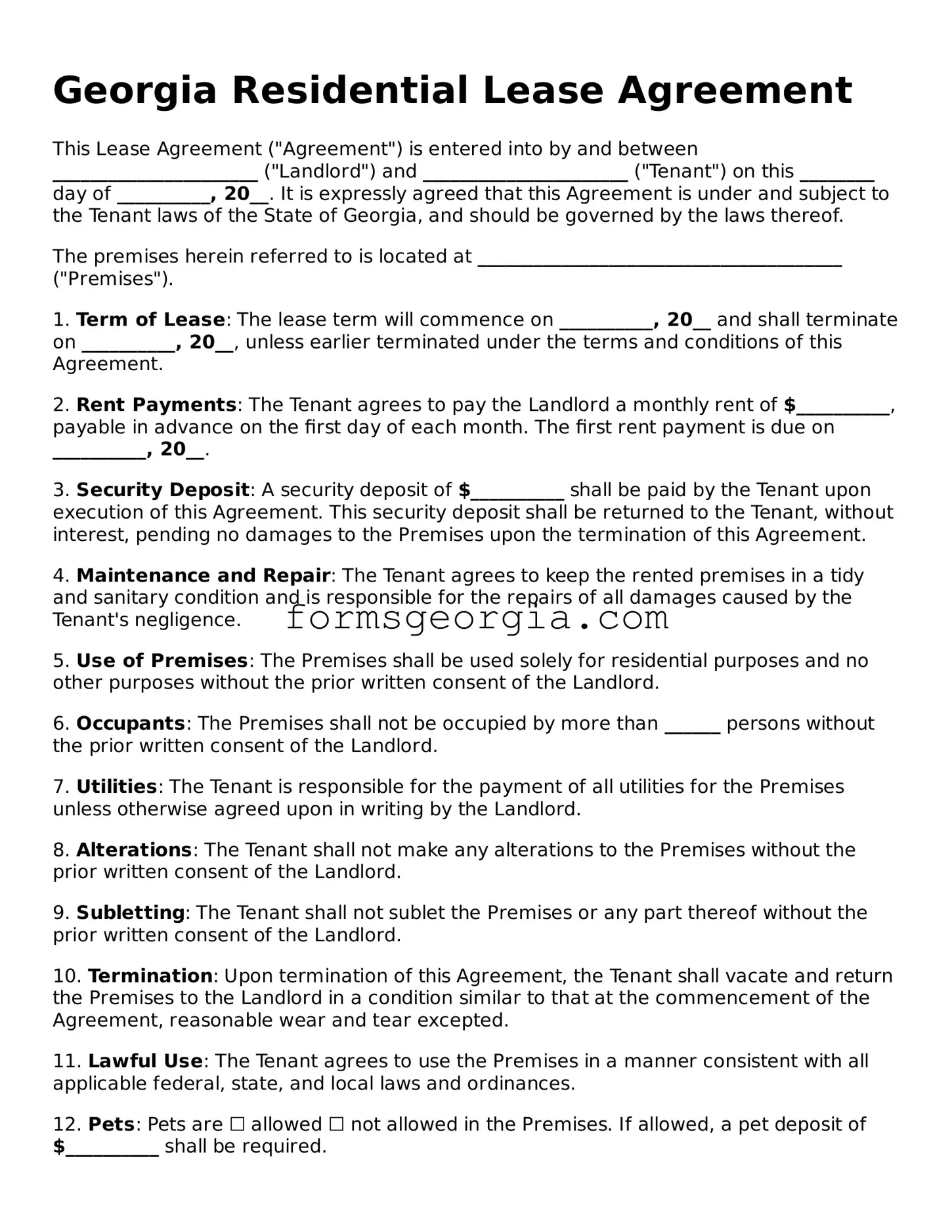 Attorney-Approved Georgia Residential Lease Agreement Template