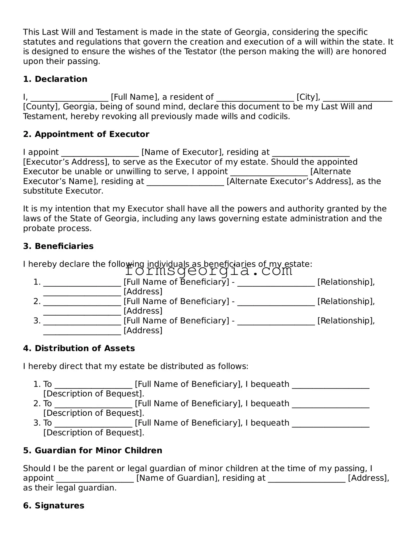 Attorney-Approved Georgia Last Will and Testament Template