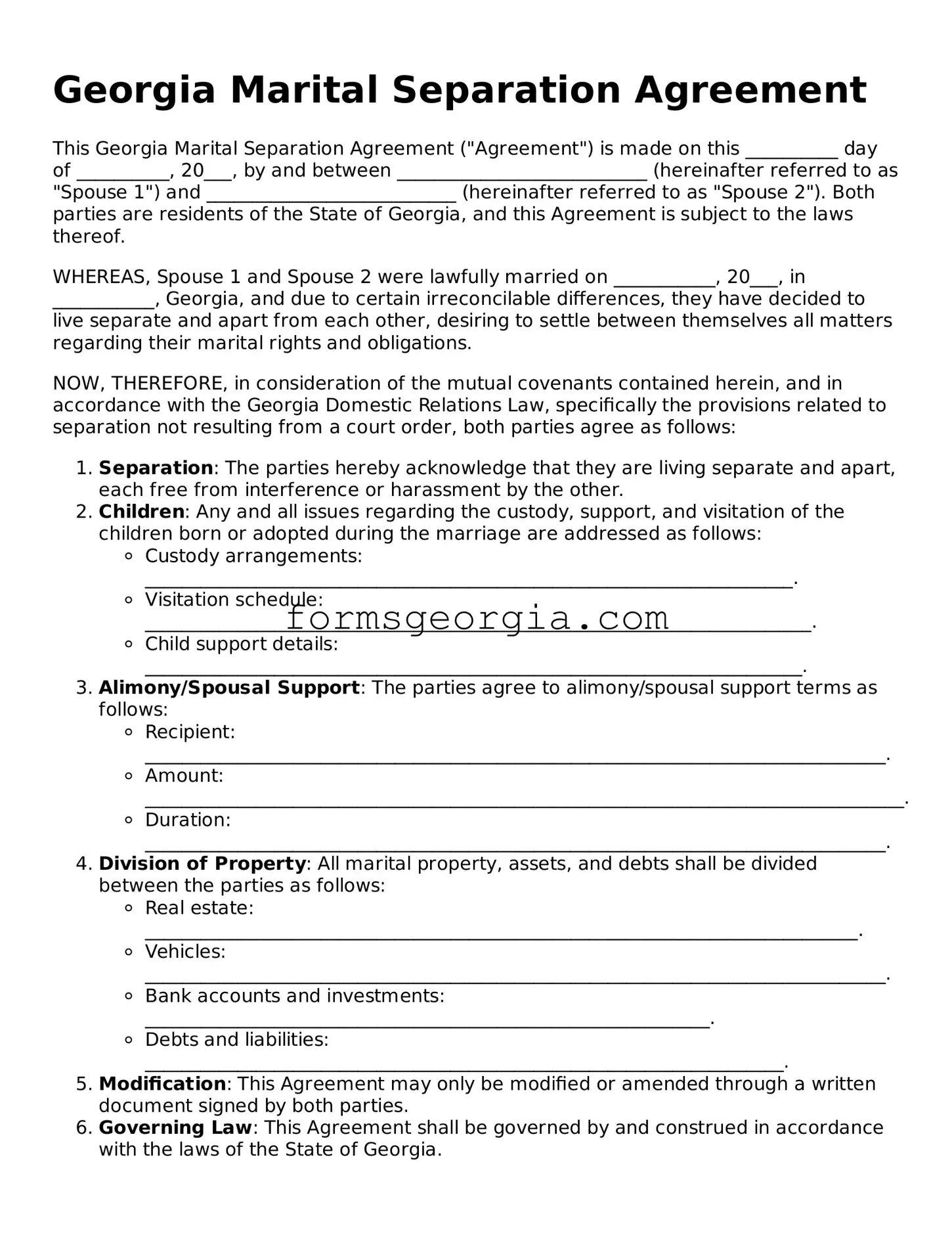 Attorney-Approved Georgia Marital Separation Agreement Template