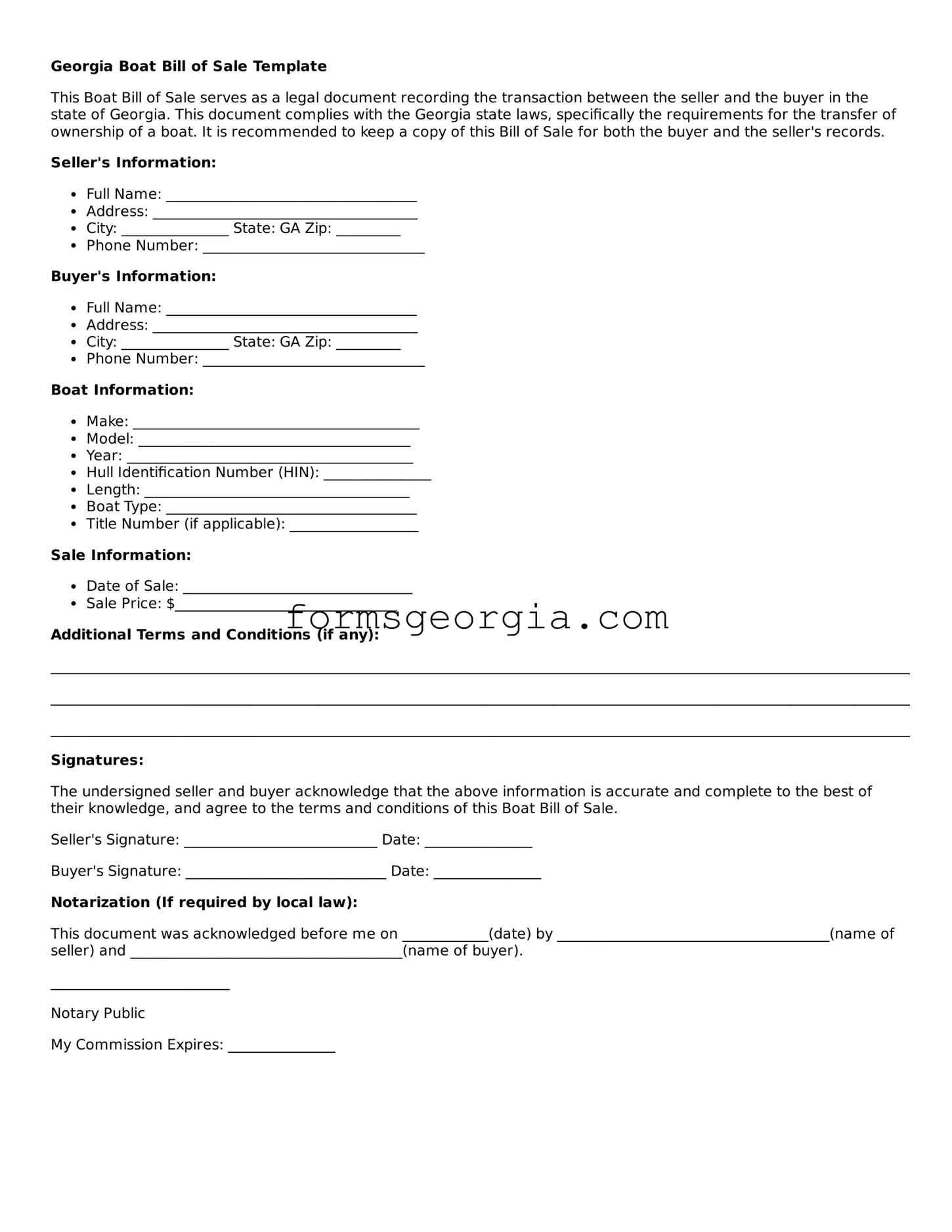 Attorney-Approved Georgia Boat Bill of Sale Template