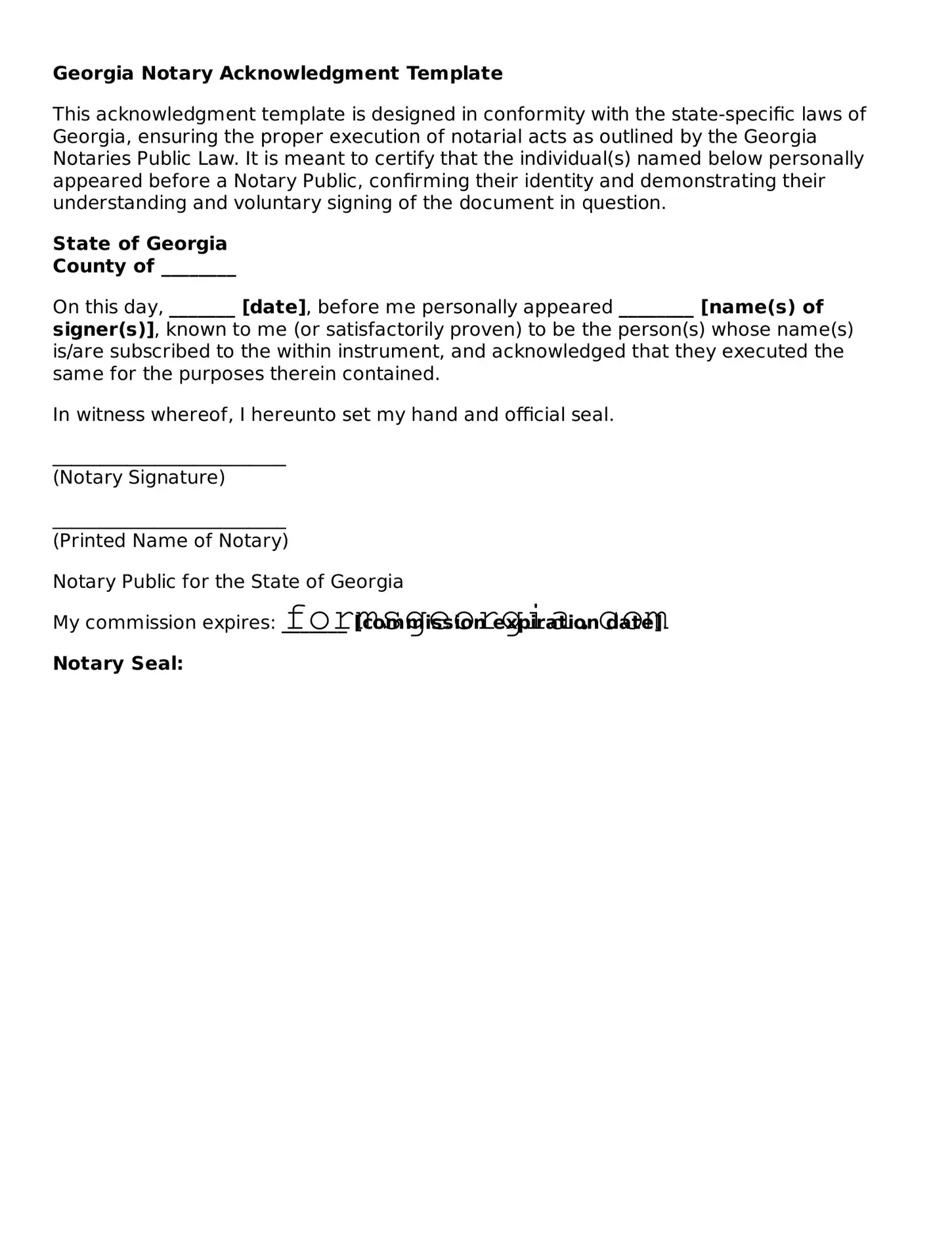 Attorney-Approved Georgia Notary Acknowledgement Template
