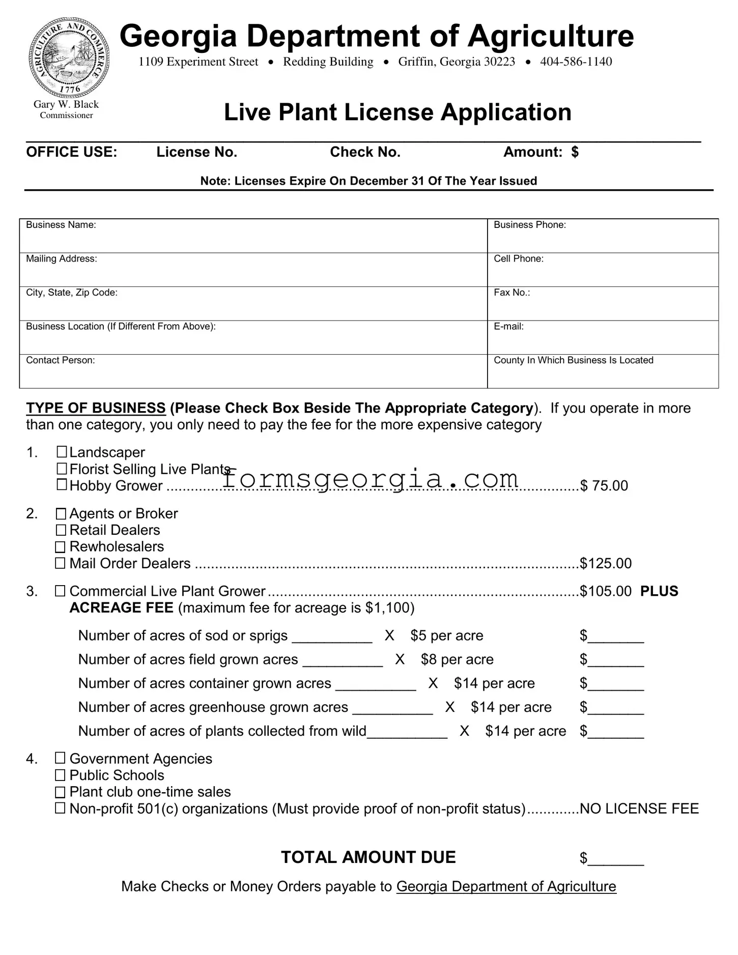 Fill a Valid Georgia Plant License Application Template