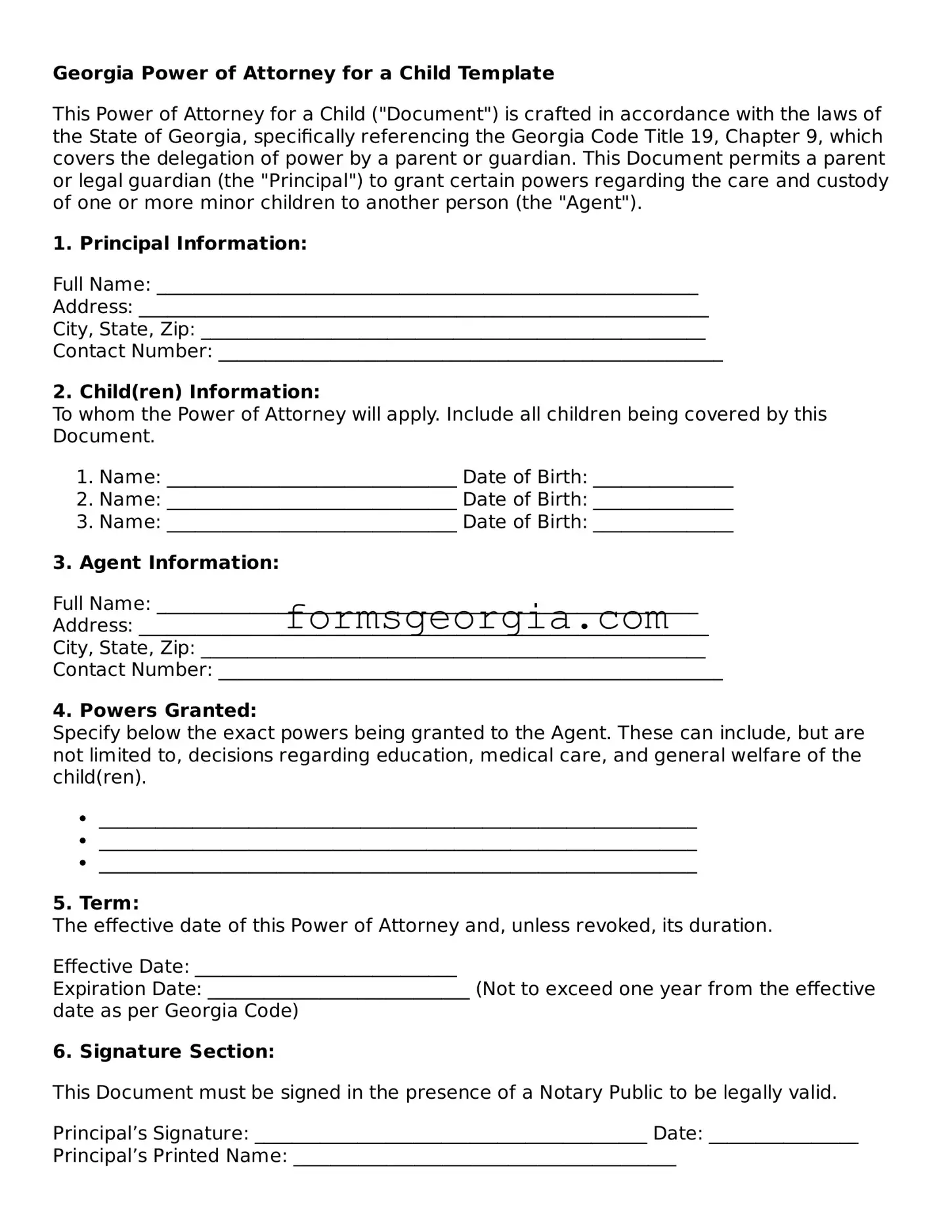 Attorney-Approved Georgia Power of Attorney for a Child Template