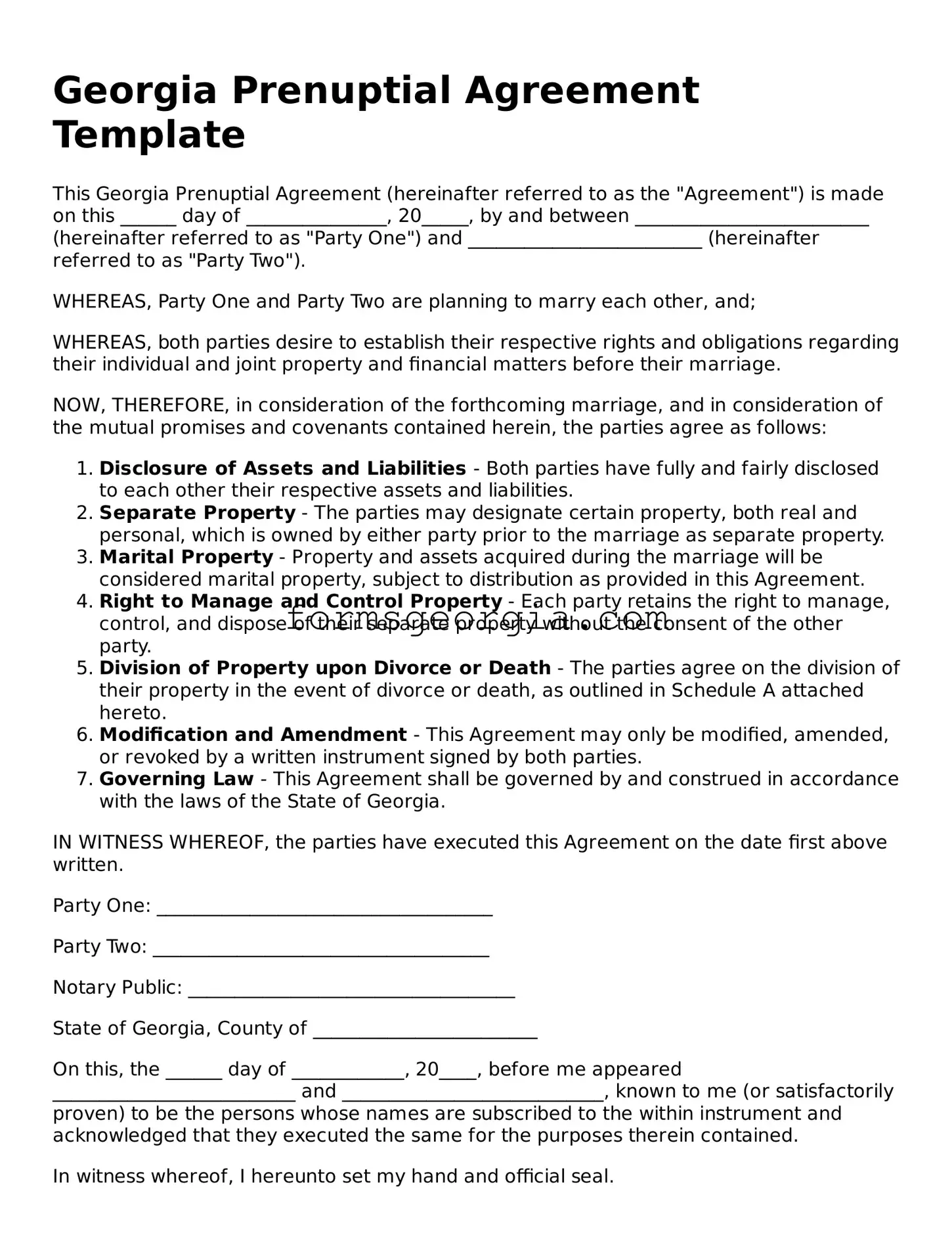 Attorney-Approved Georgia Prenuptial Agreement Template