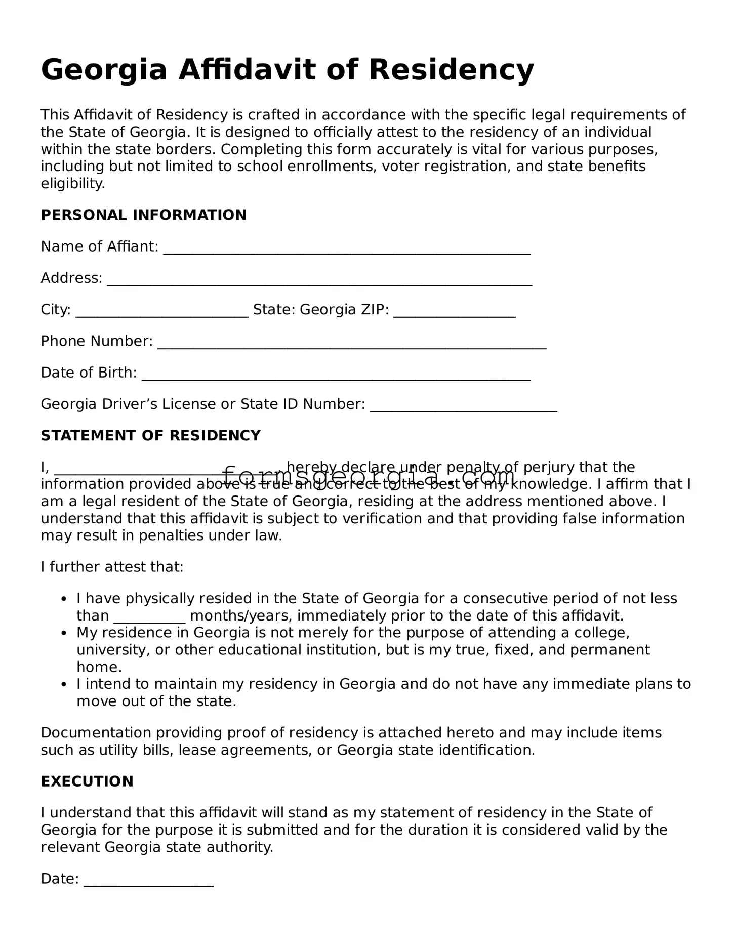 Attorney-Approved Georgia Affidavit of Residency Template