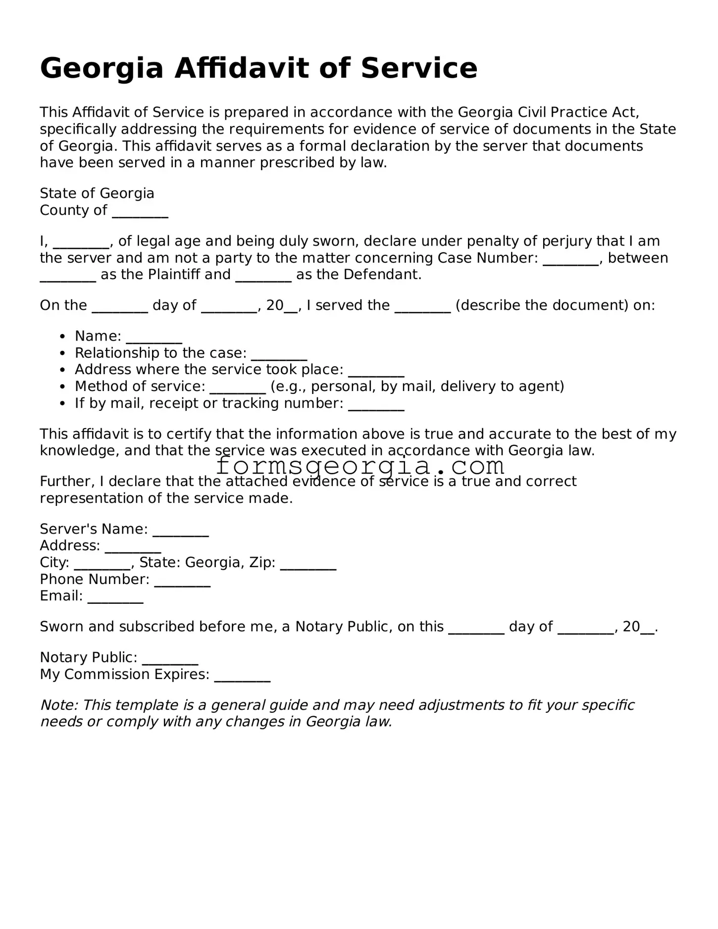 Attorney-Approved Georgia Affidavit of Service Template