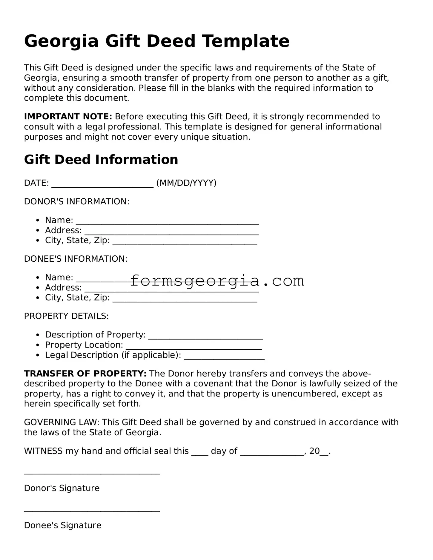 Attorney-Approved Georgia Gift Deed Template