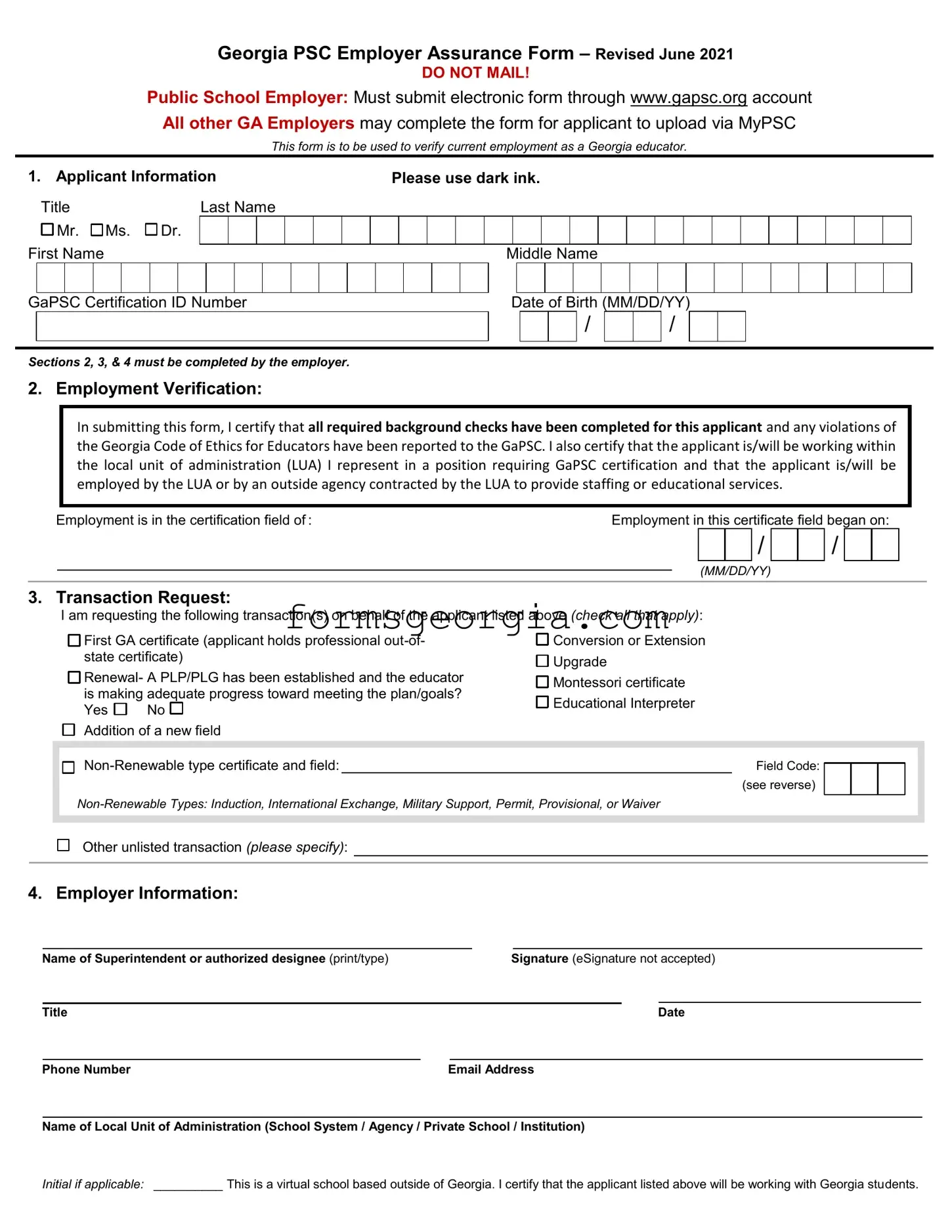 Fill a Valid Georgia Psc Employer Assurance Template