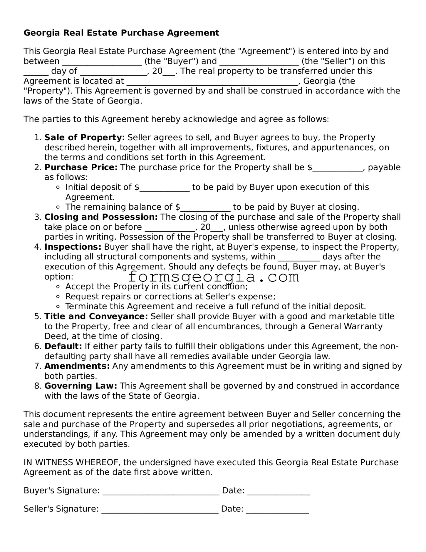 Attorney-Approved Georgia Real Estate Purchase Agreement Template