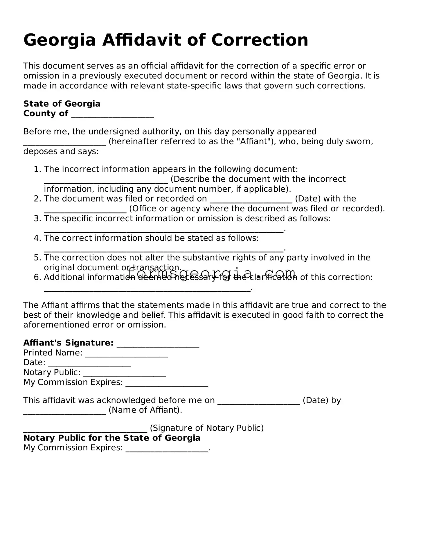 Attorney-Approved Georgia Affidavit of Correction Template
