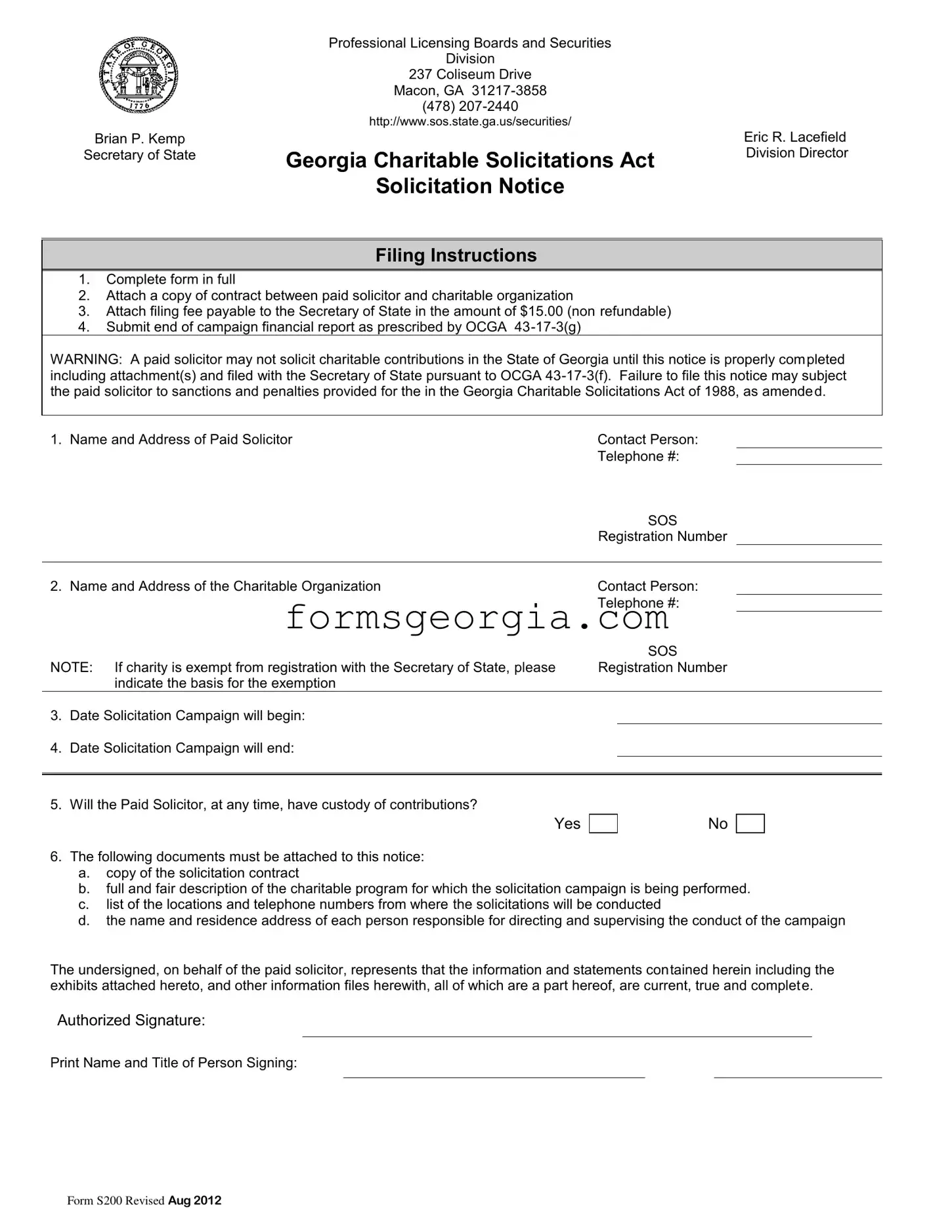 Fill a Valid Georgia S200 Template