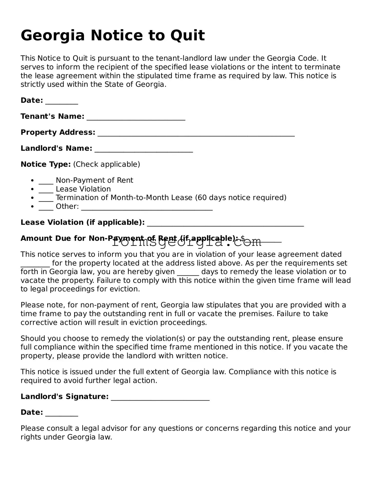 Attorney-Approved Georgia Notice to Quit Template
