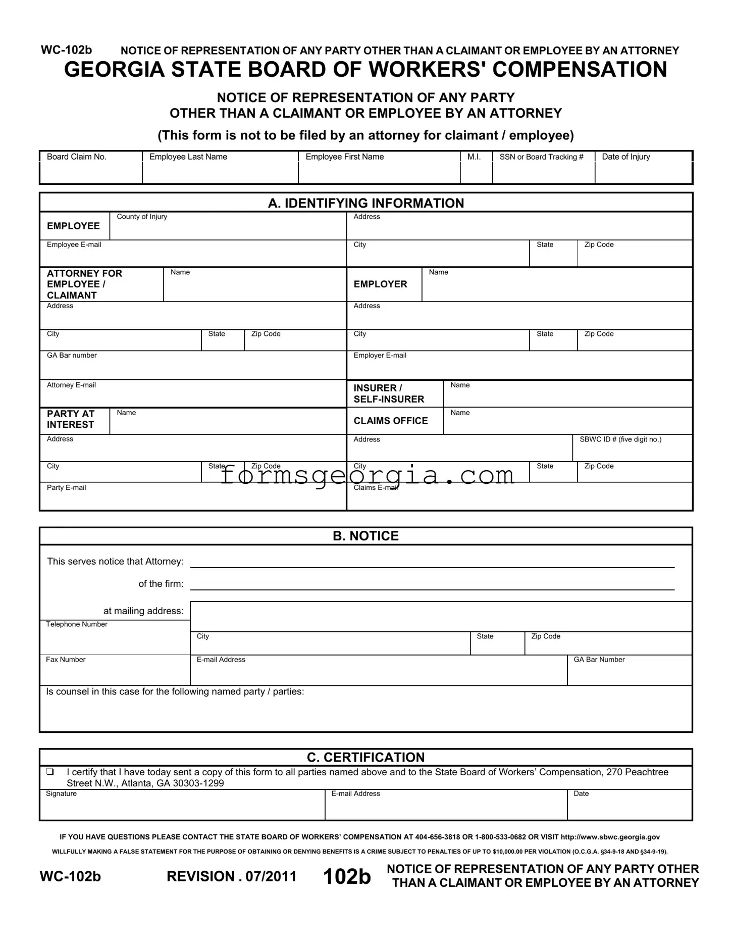 Fill a Valid Georgia Wc 102B Template