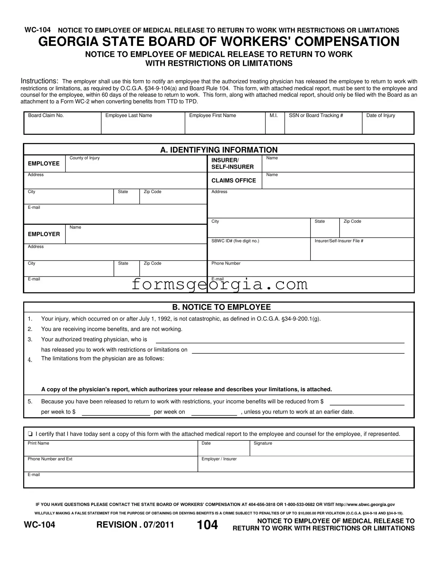 Fill a Valid Georgia Wc 104 Template