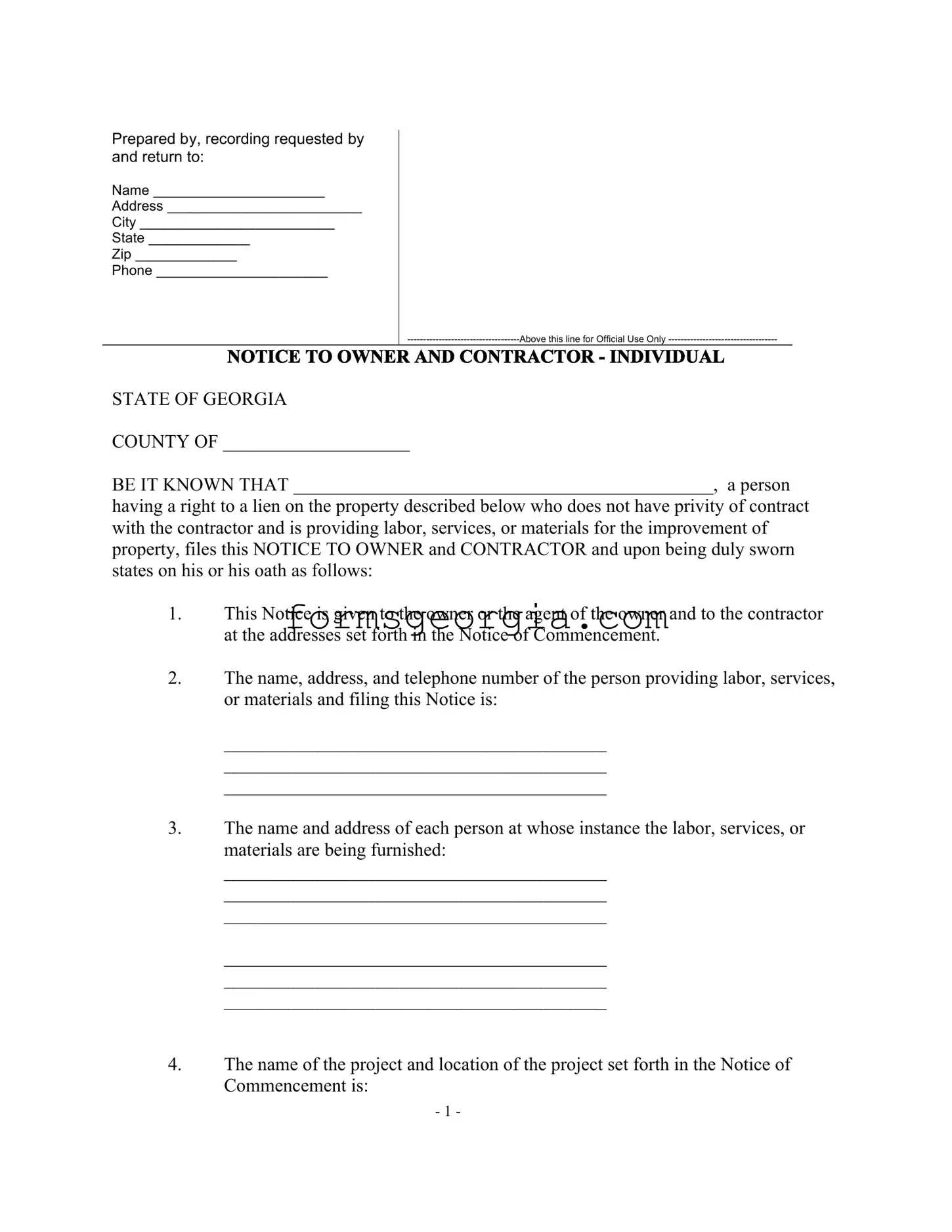Fill a Valid Notice To Owner Georgia Template