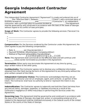 Attorney-Approved Georgia Independent Contractor Agreement Template