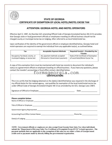 Fill a Valid Georgia Hotel Tax Template