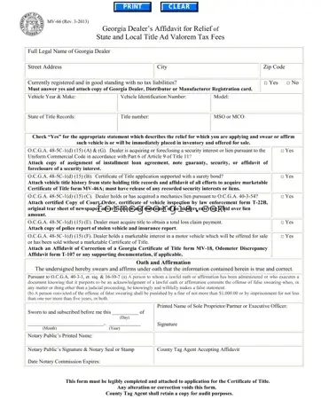 Fill a Valid Georgia Mv 66 Template