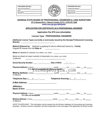 Fill a Valid Georgia Pe Comity Application Template