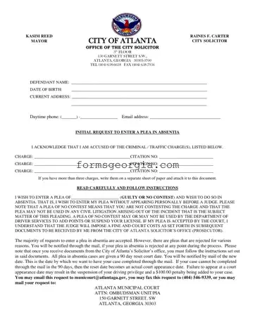 Fill a Valid Georgia Plea Absentia Template
